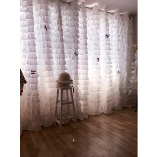 Fashion Candy Colors Cupcake Curtains Cotton Cloth Ruffles Cake Layer Lace Blackout Cortinas for Girls Room Living Room Windows