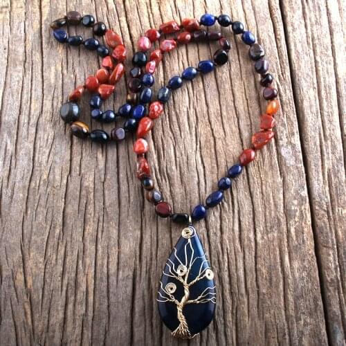 RH Fashion Boho Jewelry Random Shape Natural Stones Knotted With Semi Precious Pendant Necklace Women Gift Drop Shipping