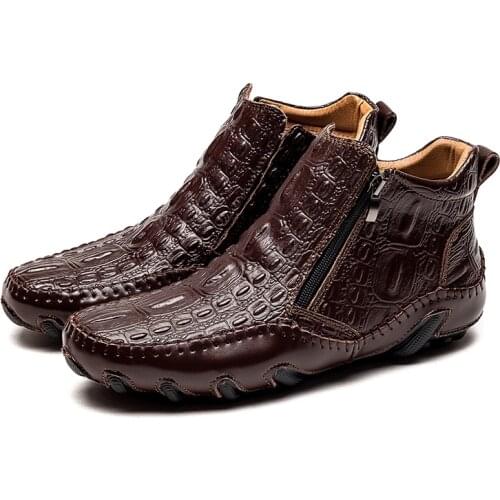 Men Spring/Winter Warm Plush Boots Handmade Cowhide Split Leather Outdoor Sneakers Non-slip Mens Hiking Work Shoes Ankle Boots