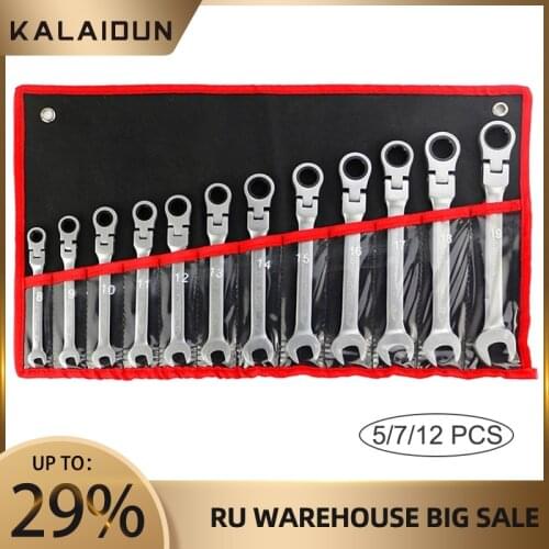 KALAIDUN Wrench Set 5/7/12 PCS Ratchets Spanner Ratchet Universal Key Adjustable Keys Set Multitools CR-V Car Repair Hand Tools