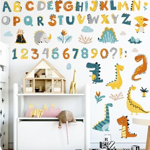 Dinosaur Letters Wall Stickers Boy Girl Kids Room Decoration Baby Early Education Numbers Vinyl Wallstickers Pegatinas De Pared