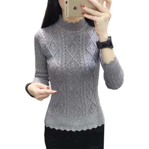 2021 New Womens Sweater Pull Femme Elegant Half Turtleneck Knitted Solid Color Twist Pullovers Basic Jerseys Top Female Jumper