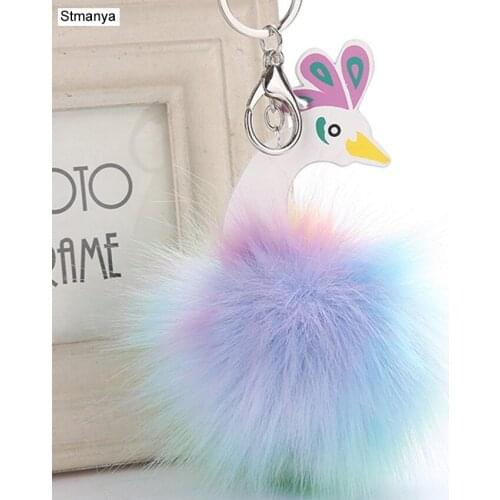 New Men New Colorful Peacock Hairball High Quality Keychains Bag Fashion Accessories Hot Women Best Party Jewelry K2055