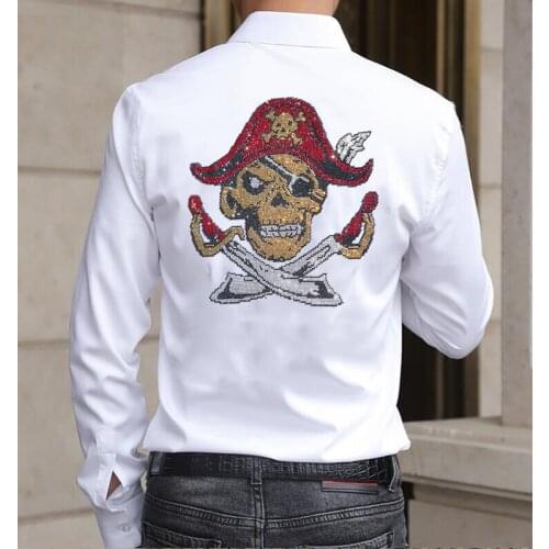 New Long Sleeve Designer Hot Drill Shirts Men Slim Fit Fashions Mens Rhinestone Shirt Man Dress Clothing