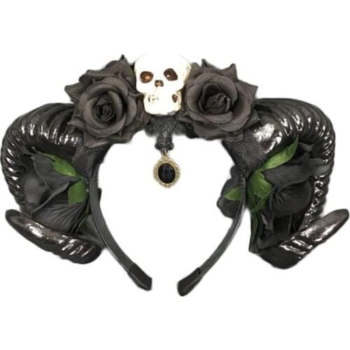 Halloween Hair Hoop Sheep Horn Headband Gothic Flower Skull Headdress Devil Horn Headbands Cosplay Hair Accessories