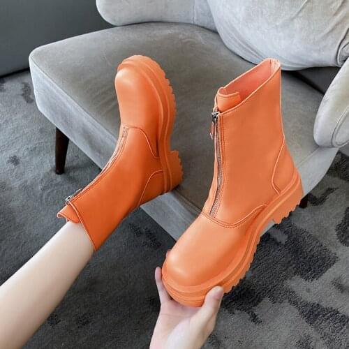 Autumn and winter Martin boots front zipper thin skinny boots short boots womens shoes