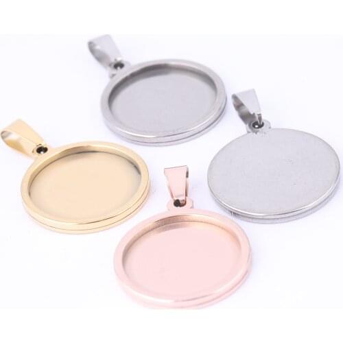 Onwear 10pcs stainless steel blank cabochon base settings 18mm 16mm dia pendant trays diy necklace bezels for jewelry making