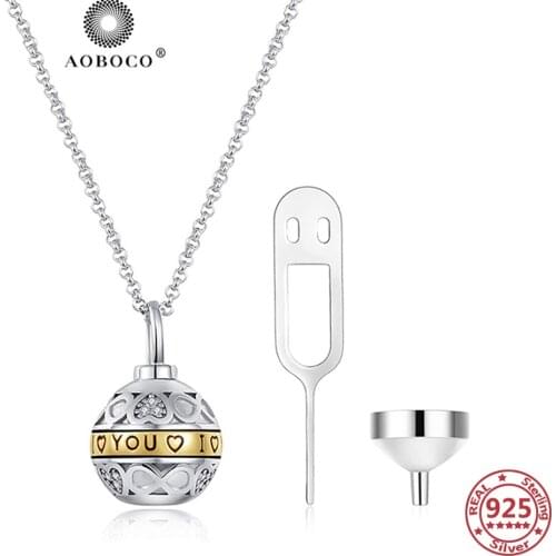AOBOCO 925 Sterling Silver Ball Urn Necklaces for Ashes Memorial Urn Necklaces Pet Ash Casket Cremation Pendant Keepsake Jewelry