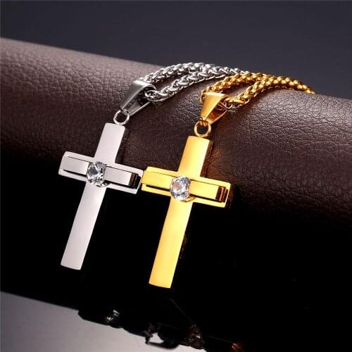 Collare Cross Crystal Necklaces & Pendants Stainless Steel Zirconia Wholesale Jewelry Necklace Women Men Christmas Gift P133