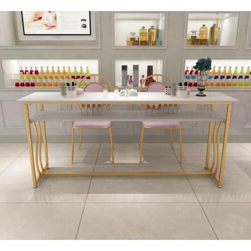 Simple and modern double solid wood nail table and chair set single double Nordic net red new golden small nail table