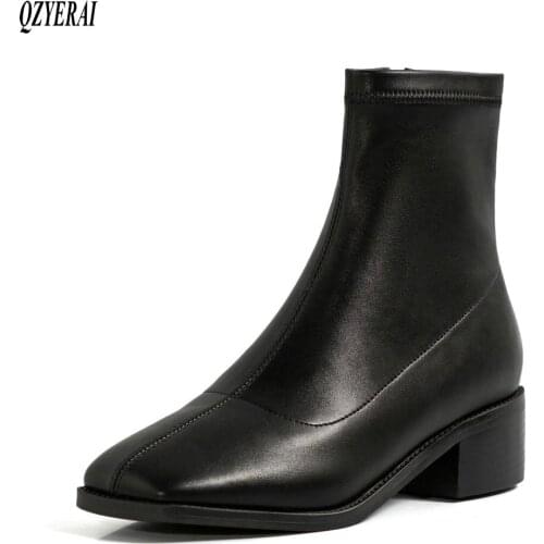 QZYERAI New style ankle Women boots fashion warm stretch Short boots Female boots winter Women shoes Size 34-43