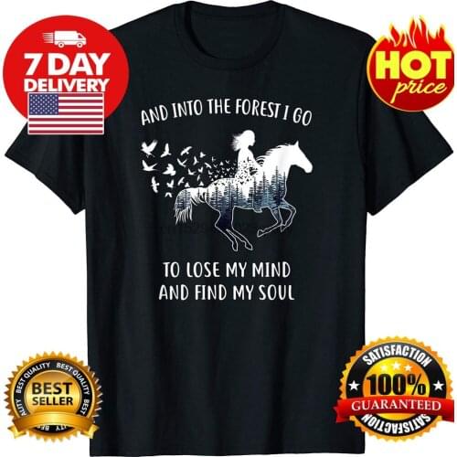 Horse Shirts For Women Into The Forest I Go Horse Riding T-Shirt Black Cotton