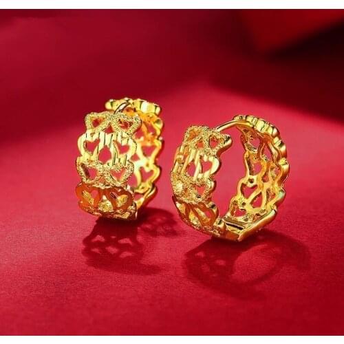 Temperament Heart Hoop Earrings Yellow Gold Filled Hollow Womens Earrings Fashion Jewelry Gift