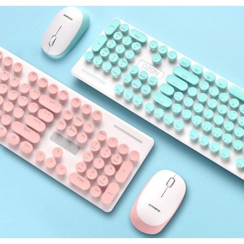 Cute Lovely 104 keys 2.4GHz N520 Wireless Mechanical Keyboard Mouse Set Round Key Full-Size Whisper-Quiet Dropshipping