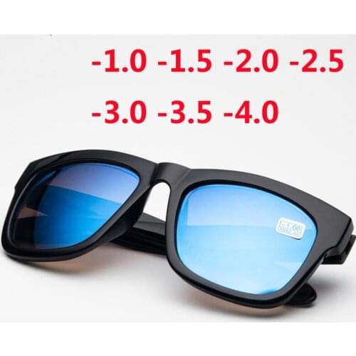 -1.0 -1.5 -2.0 -2.5 -3.0 -3.5 -4.0 Finished Myopia Sunglasses Men Women Fashion Blue Lens Square Short-sight Myopes Lunettes