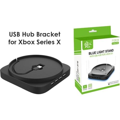 Vertical Stand Shelf with 4 Ports USB 2.0 Hub Blue Light Cradle Base for Xbox Series X S Game Console Accessories