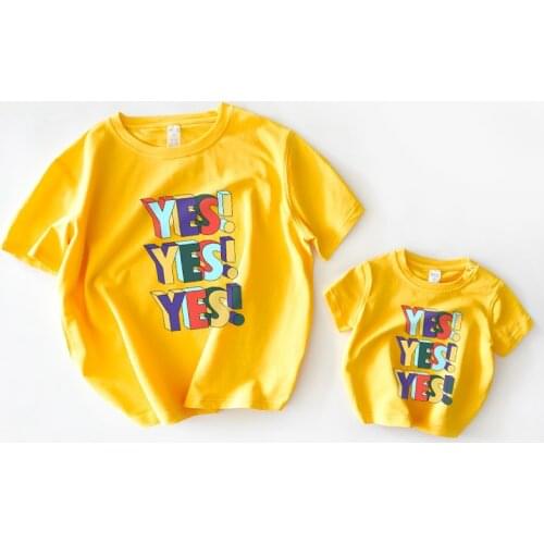 Yellow Letter Printed Cotton T-shirt Family Matching Outfits Daddy and Son Clothes Mommy and Me Shirts Woman Tshirts Pajamas