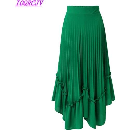 Pleated skirt for women 2018 Spring summer High waist skirt Chiffon Ruffles plus size Large swing long skirt Elastic Waist H388