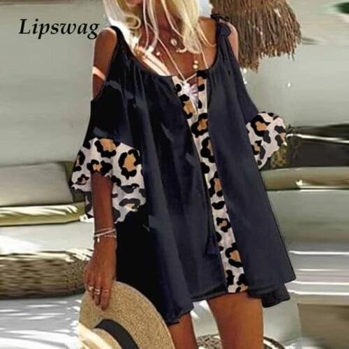 Women Sexy Off Shoulder Mini Dress Summer Elegant Short Sleeve Lady Party Dress Casual Vintage Floral Print Loose Dress Vestidos