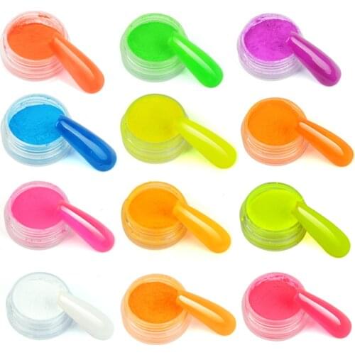 WUF 1 Box Neon Pigment Powder Nail Fluorescence Gradient Glitter Summer Shinny Dust Ombre DIY Nail Art Decor Manicure