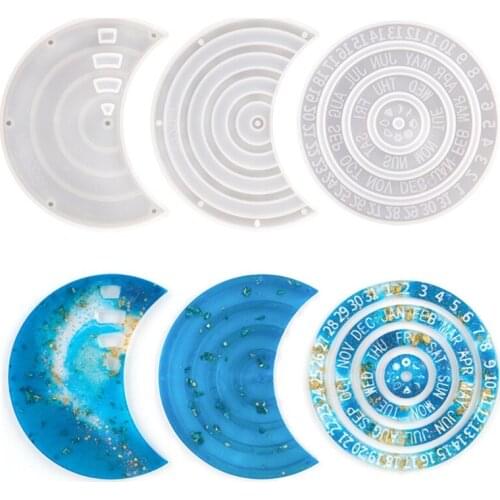 1 Set Moon/Love Heart Calendar Epoxy Resin Molds Hanging Sign Calendar Silicone Mould DIY Crafts Wall Decoration Mold