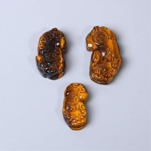 1 pc 24*42 mm Tiger Eye Pixiu Charm For Necklace Natural Polished Stone Beads Carved Amulet Craft DIY Making Jewelry Bracelets