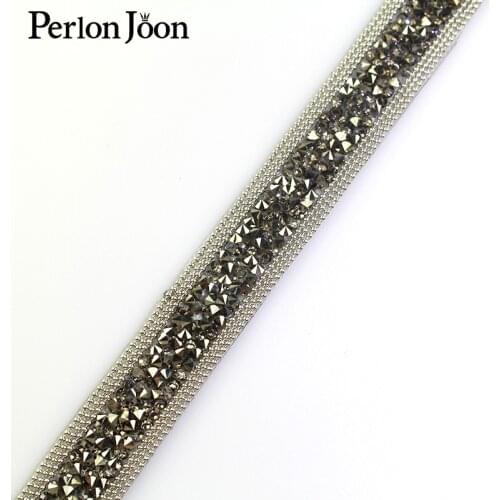1 yard 1.8cm black resin chain Motif crystal RhinestoneTape trim Hot Fix ribbon Iron On Appliques for Dress shoe adornment TR005