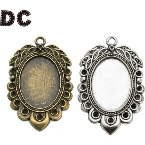 10pcs/lot 18*25mm Oval Pendant Blank Base DIY Antique Bronze Copper Peacock Feathers Tray Bezel fit Cameo Cabochon Glass Beads