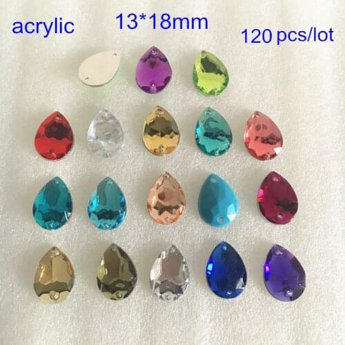 120pcs Waterdrop Acrylic Sew on Beads For Clothing Decoration,13x18mm Faceted Acrylic With 2 Holes,Foiled Flatback,Free Shipping