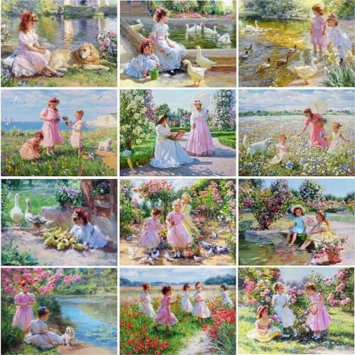 5D Diy Girl Portrait Diamond Painting Full Square Round Diamond Embroidery Mosaic Kit Garden Scenery Home Decoration Wall Art