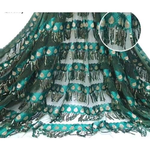 African Sequins Lace Fabric 2019 Nigerian French Tulle Lace with Sequins Embroidery Lace Fabric for Dress DYSZP18