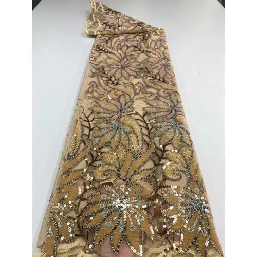 Africa Nigeria Lace Fabric Flannel Tulle Embroidery Sequins French Mesh Sewing DIY Banquet Party Wedding Dress Skirt 5 Yards