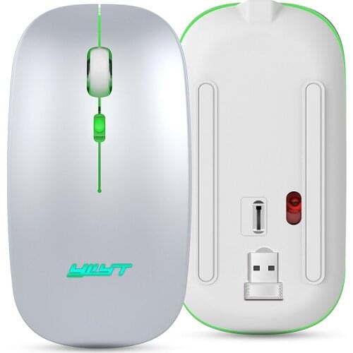 YWYT 2.4G Wireless Mouse Slim Rechargeable Mouse Quiet Operation 3 Adjustable DPI Levels Breathing Light, Silver