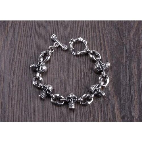 Real 925 Sterling Silver skull men women Punk Rock Link chain bangle Bracelet jewelry gift A4979