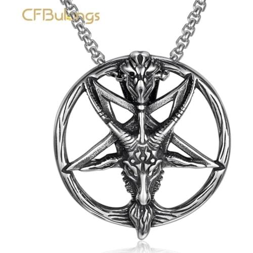 CFBulongs New Gothic Stainless Steel Ram Goa Shofar Star Mens Pendant Necklace Fashion Men Jewelry Party Gift