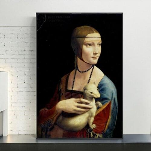 The Lady with An Ermine Canvas Painting By Leonardo Da Vinci Famous Art Posters and Prints Wall Art Pictures for Home Decoration
