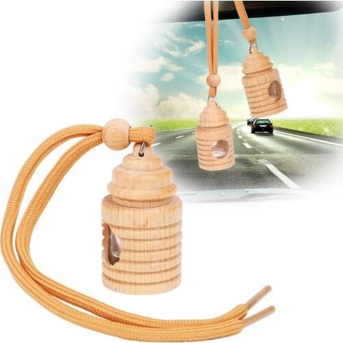 Wood Hanging Glass Empty Bottle Air Freshener Bottle Perfume Pendant 4ml Car Perfume Empty Bottle for Essential Oils