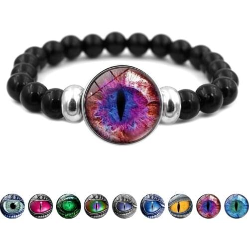 Dragon Eye Beads Strand Bracelet Handmade Jewerly Evil Blue Eye Round Glass Snap Button Bracelets for Men Women Gifts