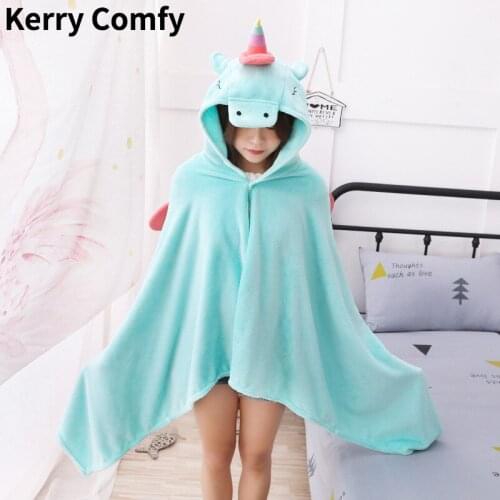 Cosplay Unicorn Flannel Fleece Hooded Blanket Sofa TV Cartoon Throw Blanket Hoodie Sweatshirt Christmas Gift for Children Beds