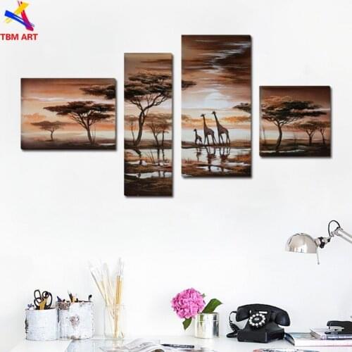 4pcs Giraffes Picture Wall Art Painting Gift 100%l Handmade Modern Abstract Oil Painting On Canvas Wall Art Home Decor JYJLV157