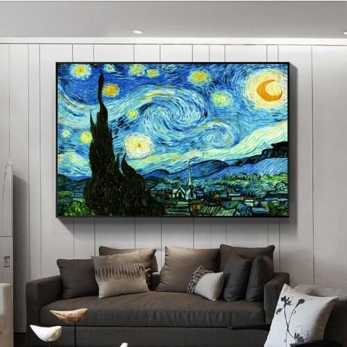 Famous Impressionist Painter Van Goghs Starry Night Oil Paintings Print on Canvas Wall Art Pictures for Living Room Decor