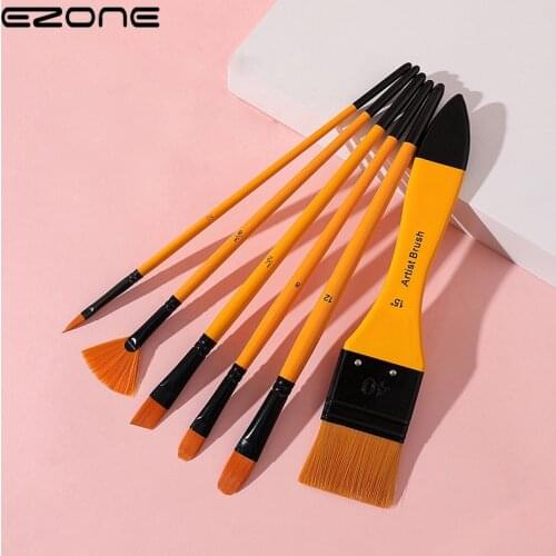 EZONE 6PCS Paint Brushes Set Nylon Hair Painting Brush Short Rod Oil Acrylic Brush Watercolor Pen Professional Art Supplies