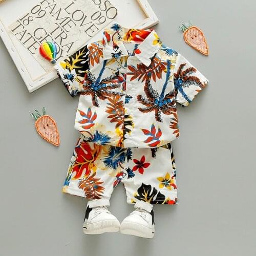 Toddler Summer Boy Clothing Sets Fashion 1 2 3 4 5 Years Kid Set Beach Leaf Flower Print Shirt Holiday Outfit Clothing Costume