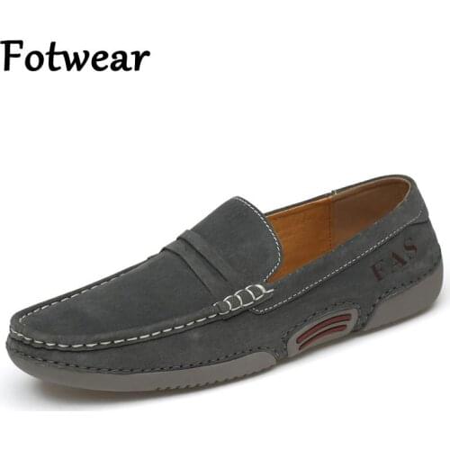 Penny Loafers Men Genuine Leather Casual Shoes Grey Khaki Breathable Driving Shoes Slip On Flats Luxury Mens Leather Sneakers