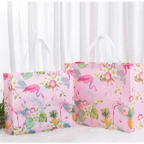 Fashion Pink Birds Printed Eco Shopping Bag Foldable Reusable Tote Folding Pouch Travel Non-woven Bathroom Storage Bag