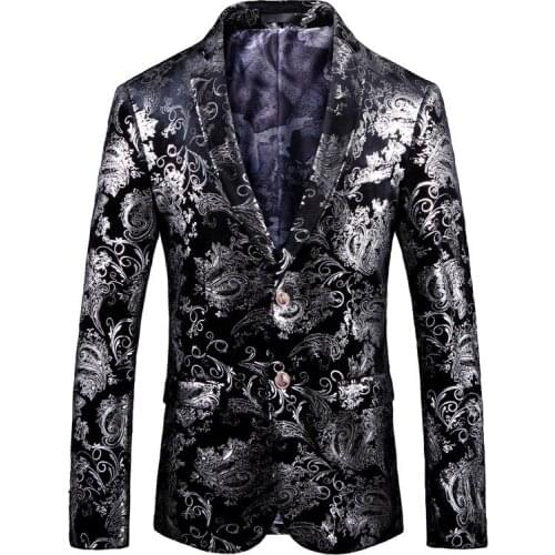 Printed Mens Suit Long Sleeve Suit Stage Performance Clothes 2021 Fashion Show Jacket Blazer Jacket Party Two Button Coat