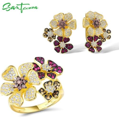 SANTUZZA 925 Silver Jewelry Set For Women Pure 925 Sterling Silver Butterfly Colorful Shiny Created Ruby White CZ Fine Jewelry