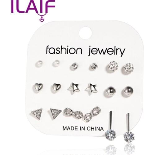 2021 European And American WomenS Earrings Set Bohemian Fashion Jewelry Korean Retro Geometric Crystal Zircon Earrings Series