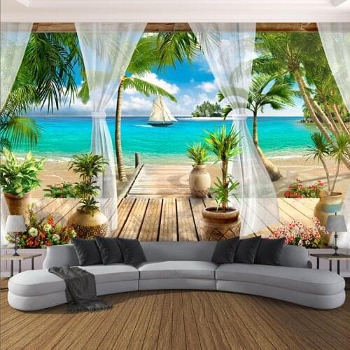 Custom Mural Wallpaper Modern 3D Balcony Sea View Background Wall Paper Living Room Bedroom Home Decor Wall Covering Papel Mural