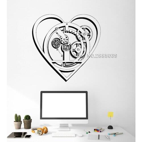 Gears Cogs Heart Wall Vinyl Decal Romantic Mechanism Office Business Room Art Wall Stickers Mural Interior Decor Removable LC513